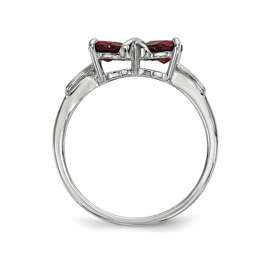 1.00 Carat (ctw) Red Garnet Bow Ring 14K White Gold Image 3
