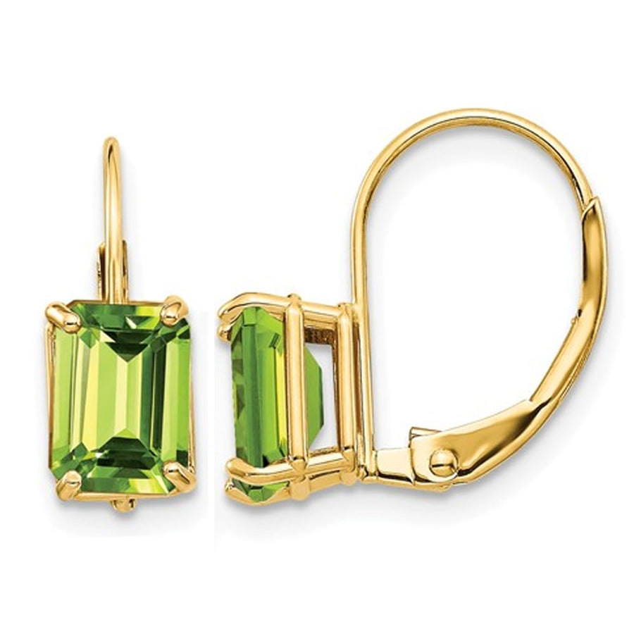 14K Yellow Gold Emerald Cut Peridot Leverback Earrings 2.00 Carat (ctw) Image 1