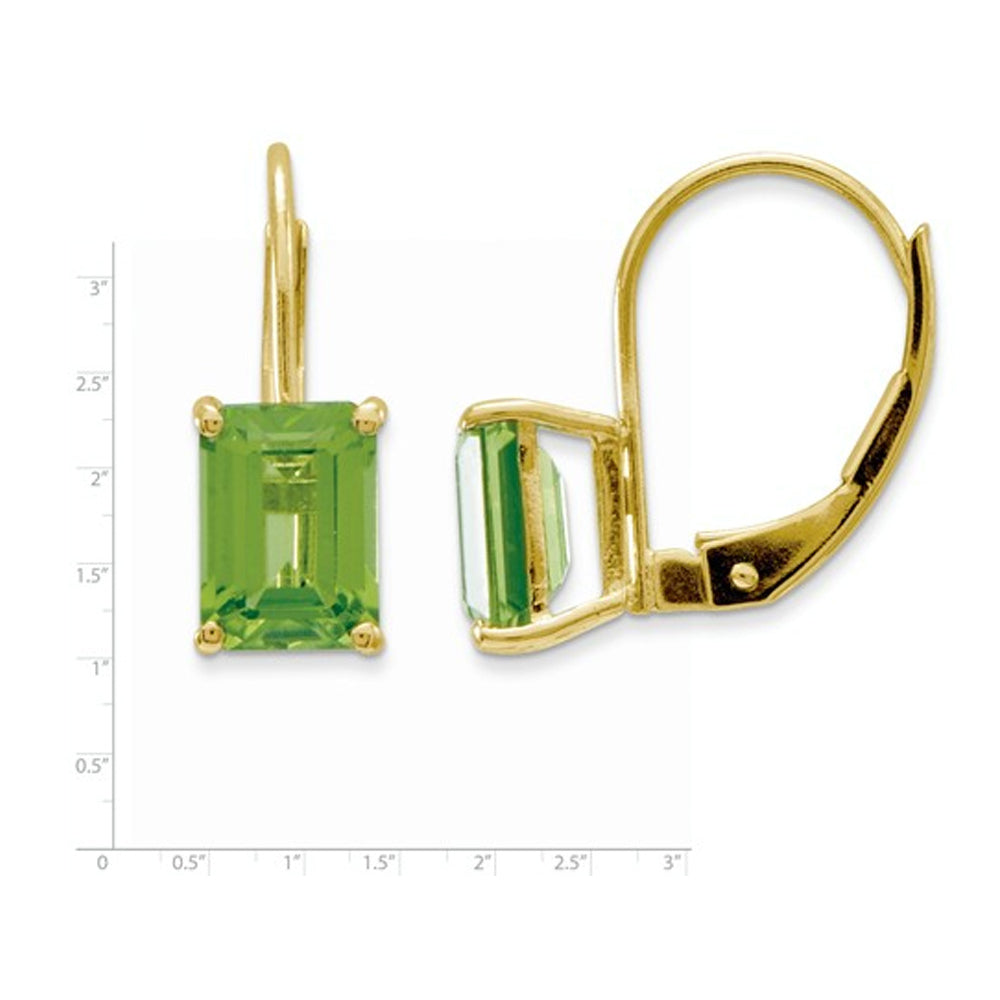 14K Yellow Gold Emerald Cut Peridot Leverback Earrings 2.00 Carat (ctw) Image 2