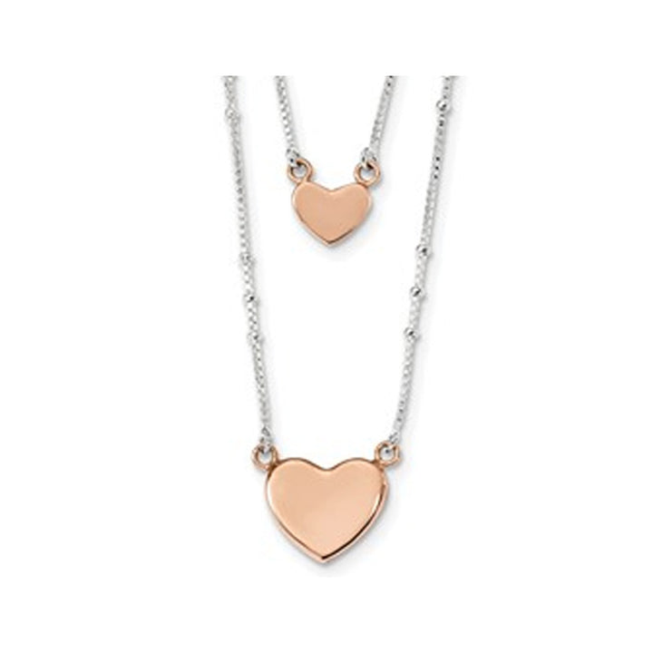 Sterling Silver Rose Tone Double Heart Necklace Image 1