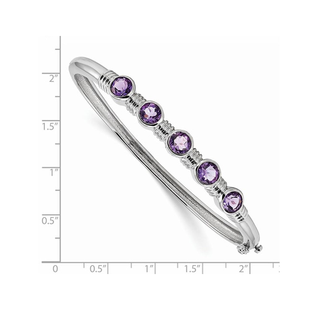 Sterling Silver Amethyst Rhodium Plated Bangle Bracelet (3.00 Carat ctw) Image 2