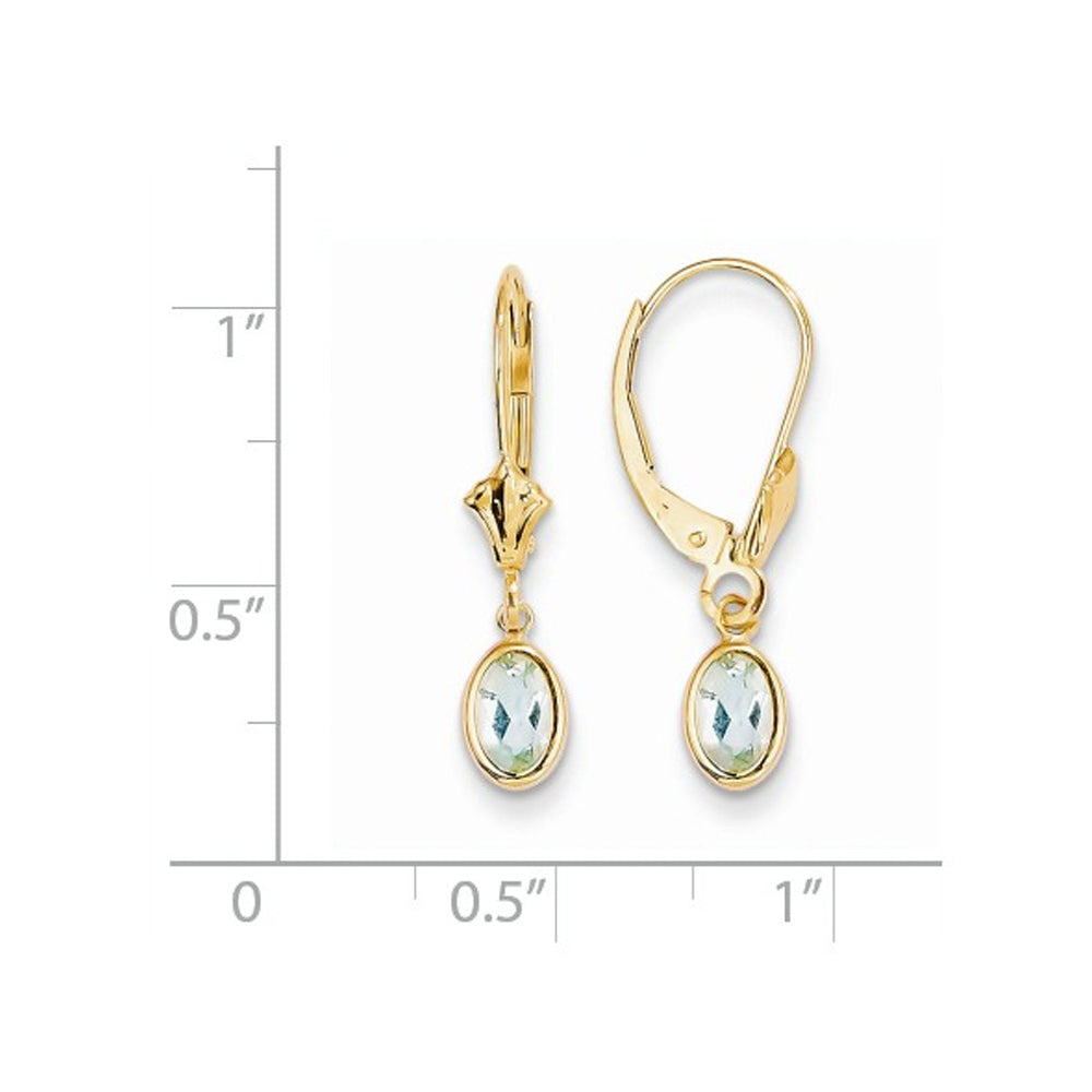 14K Yellow Gold Oval Cut Aquamarine Dangle Drop Earrings 4/5 Carat (ctw) Image 2