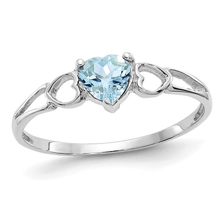 2/5 Carat (ctw) Light Aquamarine Heart Ring in 14K White Gold Image 1