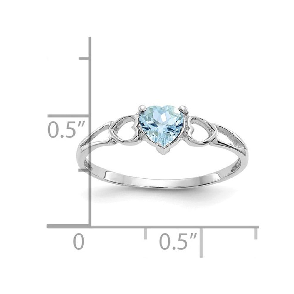 2/5 Carat (ctw) Light Aquamarine Heart Ring in 14K White Gold Image 2