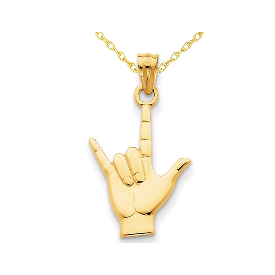 14K Yellow Gold Hand Sign Point Charm Pendant Necklace with Chain Image 1