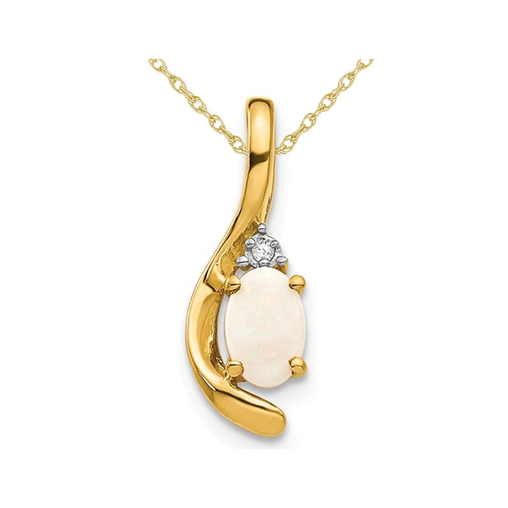 Natural Opal Pendant Necklace 1/3 Carat (ctw) in 14K Yellow Gold with Chain Image 1