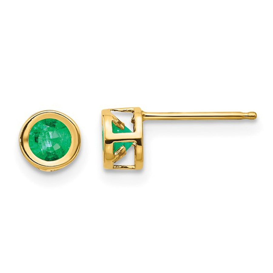 Emerald Solitaire Earrings 0.60 Carat (ctw) in 14K Yellow Gold Image 1