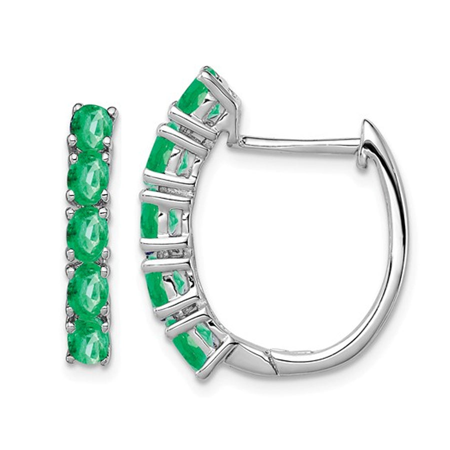 1.65 Carat (ctw) Green Emerald Oval Hoop Earrings in Sterling Silver Image 1