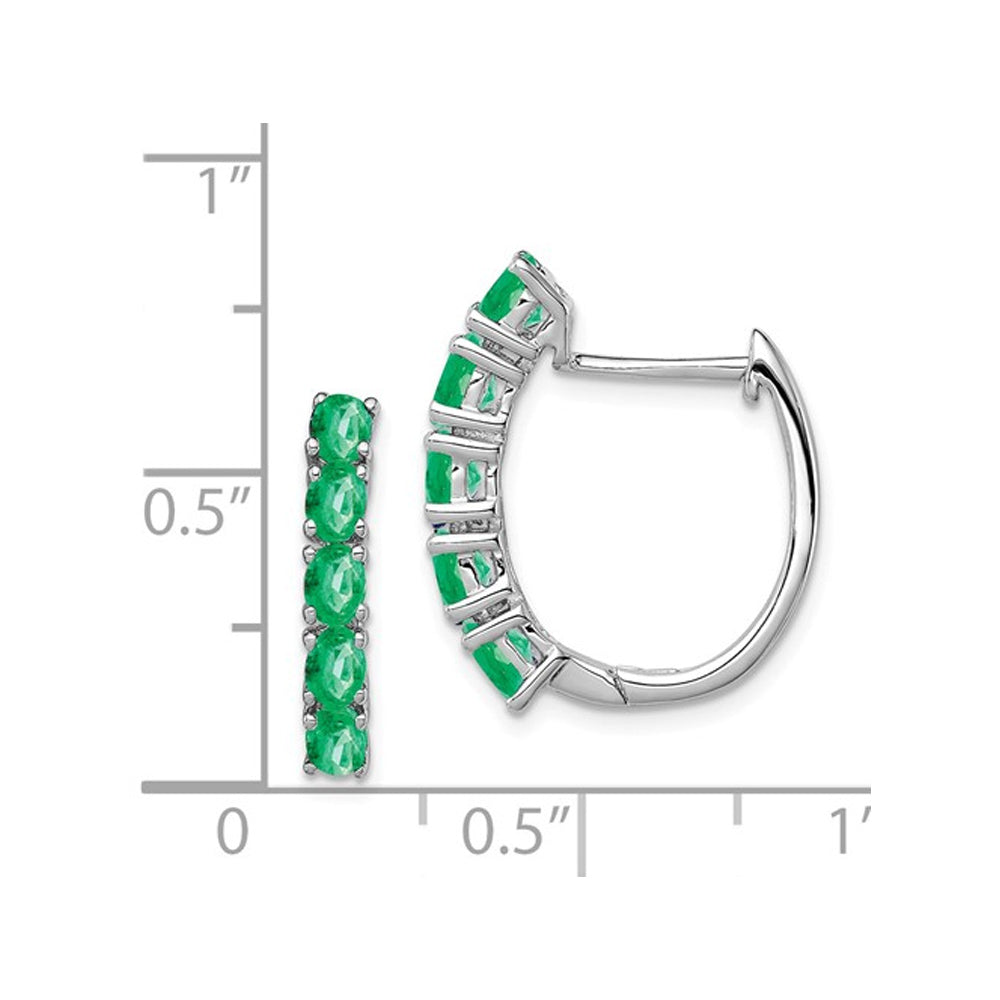 1.65 Carat (ctw) Green Emerald Oval Hoop Earrings in Sterling Silver Image 2