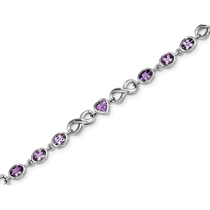 Sterling Silver Amethyst Rhodium Plated Infinity Heart Bracelet (4.80 Carat ctw) Image 3