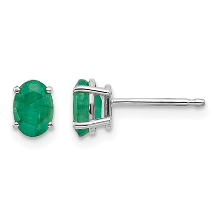 Oval Green Emerald Earrings 1/2 Carat (ctw) in 14K White Gold Image 1