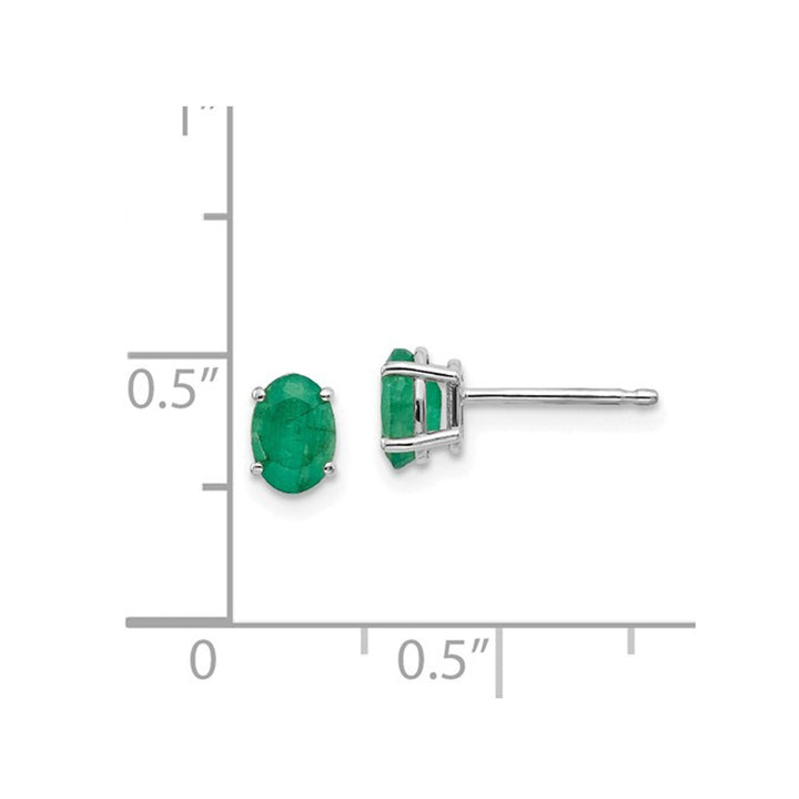 Oval Green Emerald Earrings 1/2 Carat (ctw) in 14K White Gold Image 2