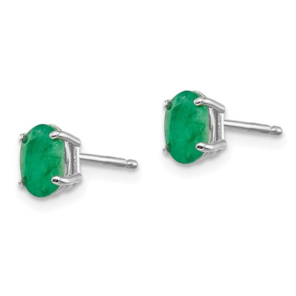 Oval Green Emerald Earrings 1/2 Carat (ctw) in 14K White Gold Image 3