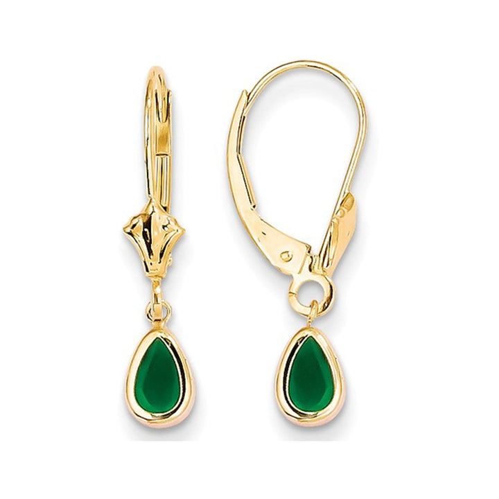 1.00 Carat (ctw) Emerald Leverback Drop Earrings in 14K Yellow Gold Image 1