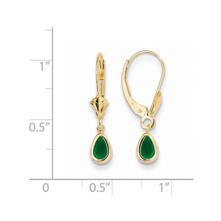 1.00 Carat (ctw) Emerald Leverback Drop Earrings in 14K Yellow Gold Image 2