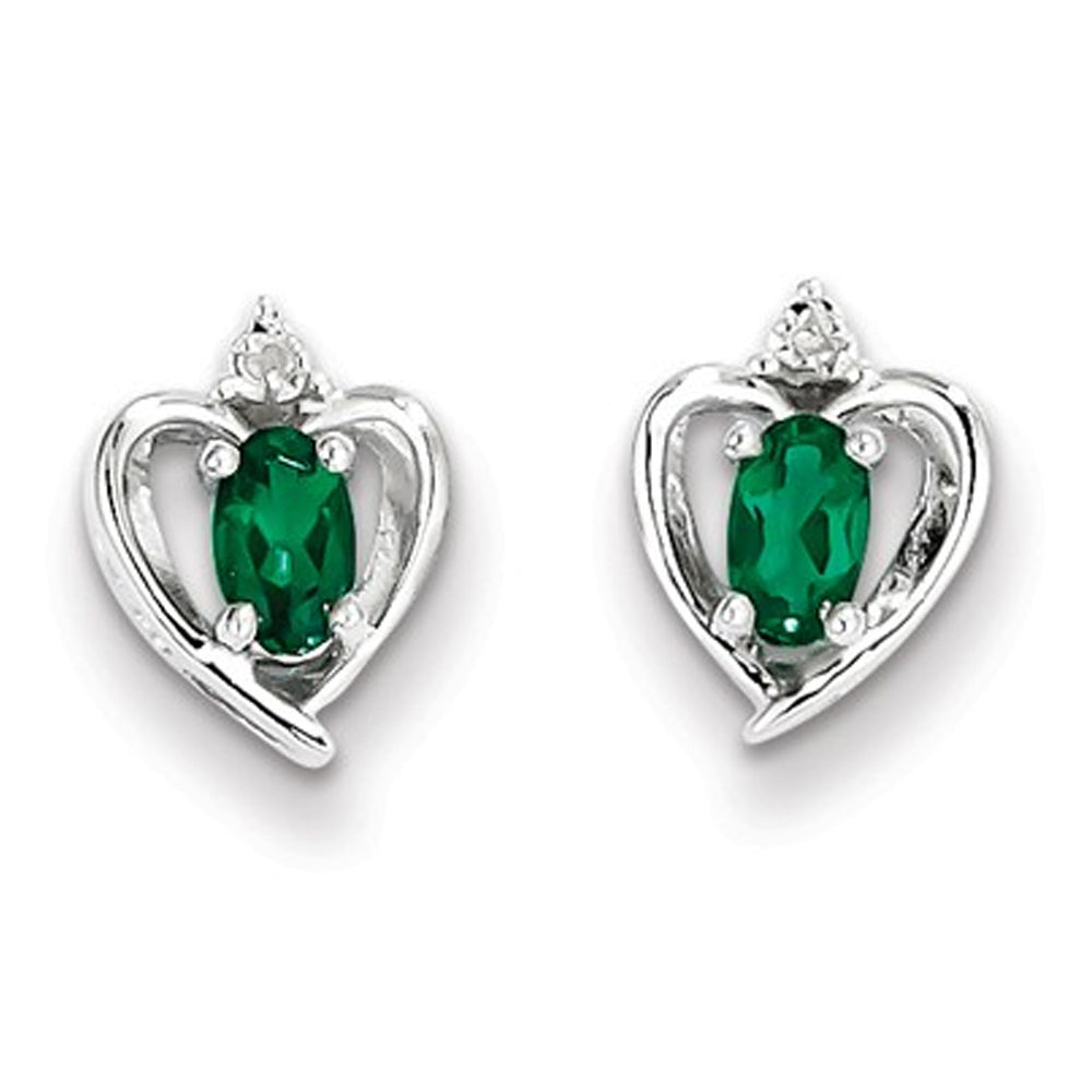 Lab Created Emerald Heart Post Earrings 2/5 Carat (ctw) in Sterling Silver Image 3
