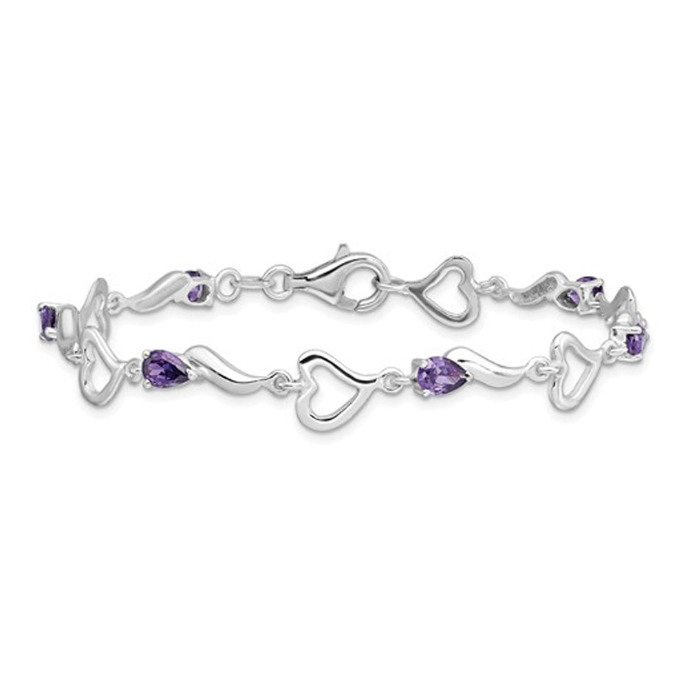 Sterling Silver Amethyst Polished Heart Bracelet Image 1