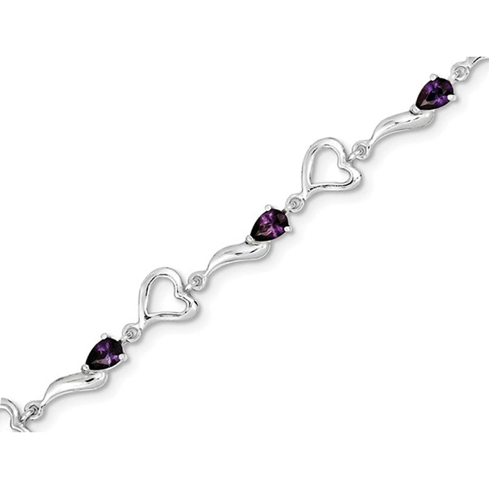 Sterling Silver Amethyst Polished Heart Bracelet Image 2