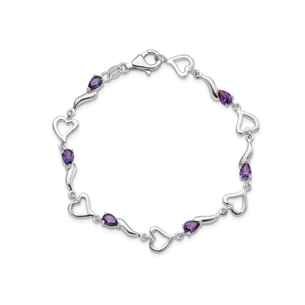 Sterling Silver Amethyst Polished Heart Bracelet Image 4