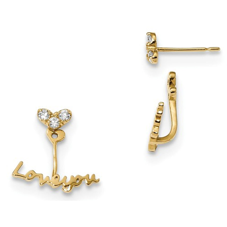 14K Yellow Gold LOVE YOU Front and Back Two Style Earrings Image 1