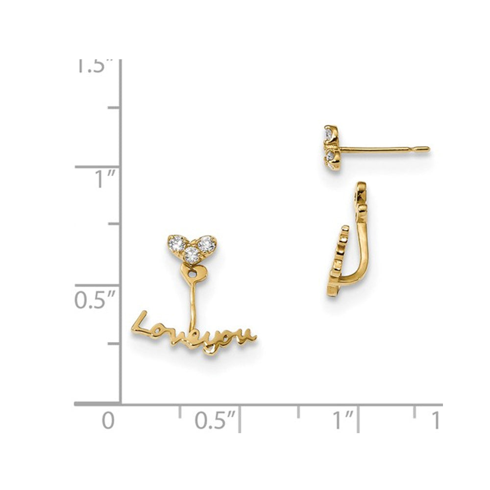 14K Yellow Gold LOVE YOU Front and Back Two Style Earrings Image 2