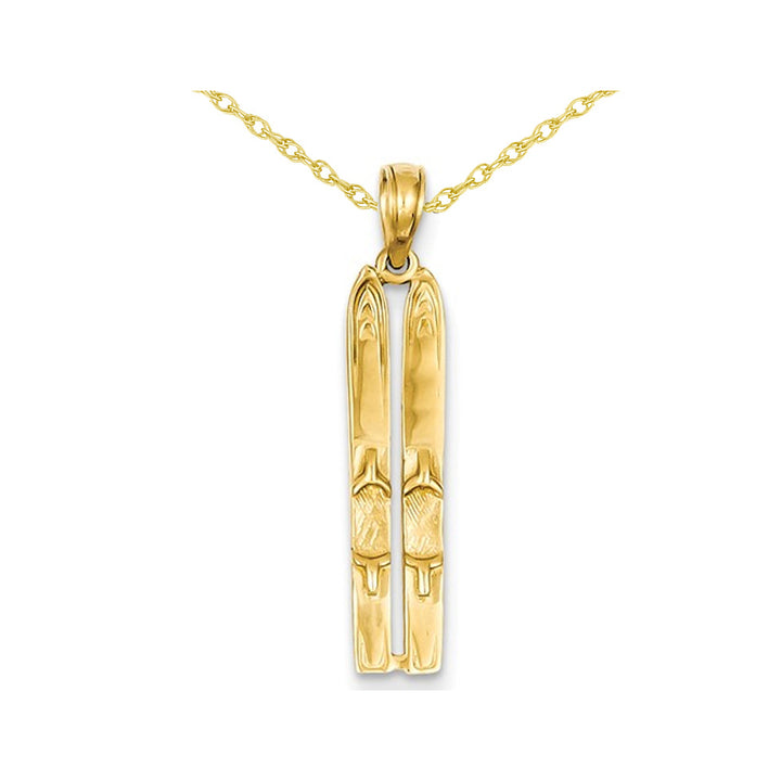 14K Yellow Gold Snow Skis Pendant Necklace with Chain Image 1