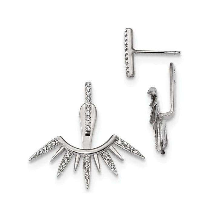 Sterling Silver Polished Front and Back Spike Post Earrings with Synthetic CZ Image 1