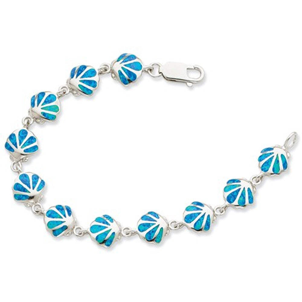 Sterling Silver Lab-Created Blue Opal Sea Shell 7 Inch Bracelet Image 1