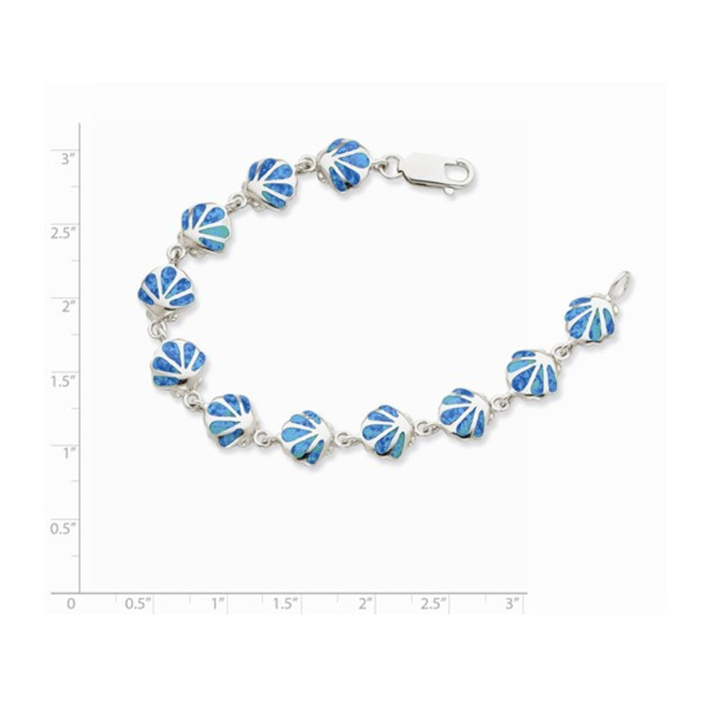 Sterling Silver Lab-Created Blue Opal Sea Shell 7 Inch Bracelet Image 2