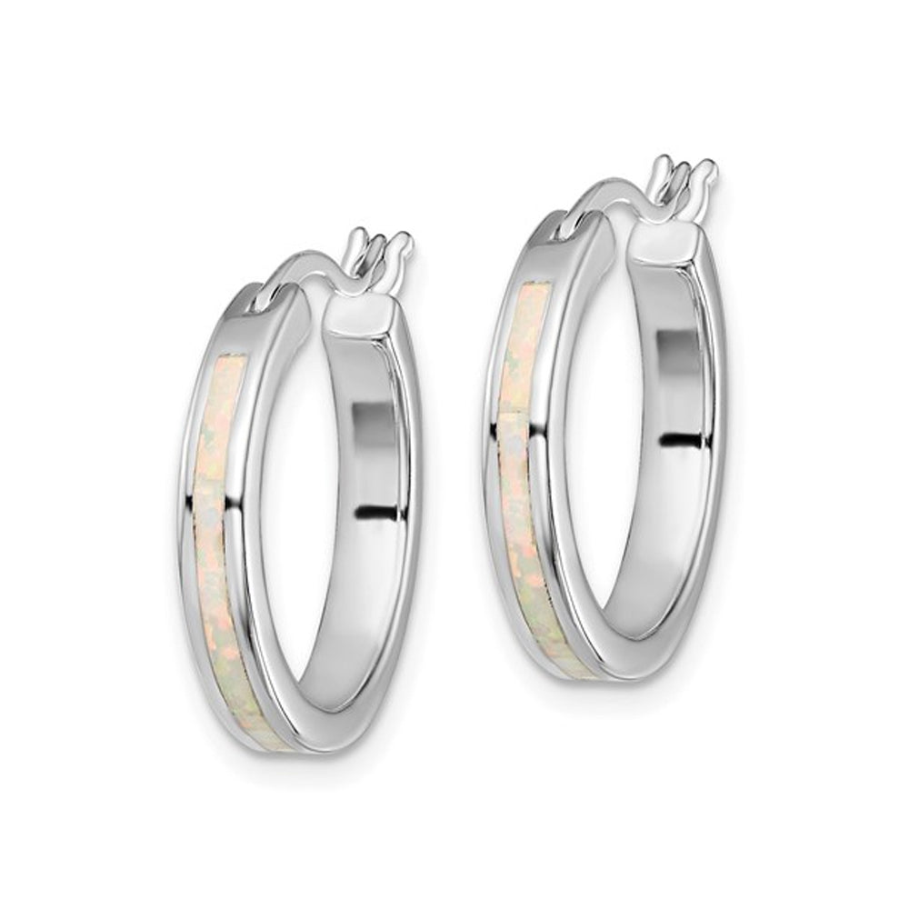 Synthetic Opal In and Out Hoop Earrings in Sterling Silver 4/5 Inch Image 2