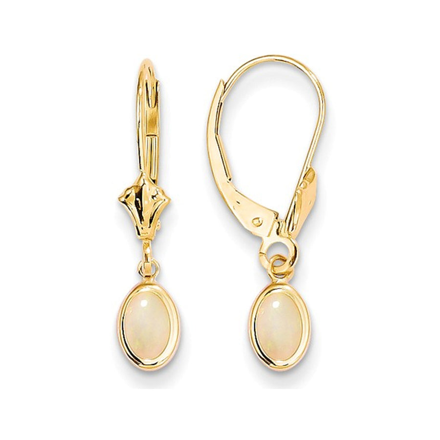 3/5 Carat (ctw) Opal Drop Dangle Earrings in 14K Yellow Gold Image 1