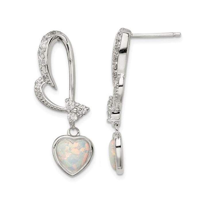 Lab-Created Opal Heart Dangle Earrings in Sterling Silver Image 1