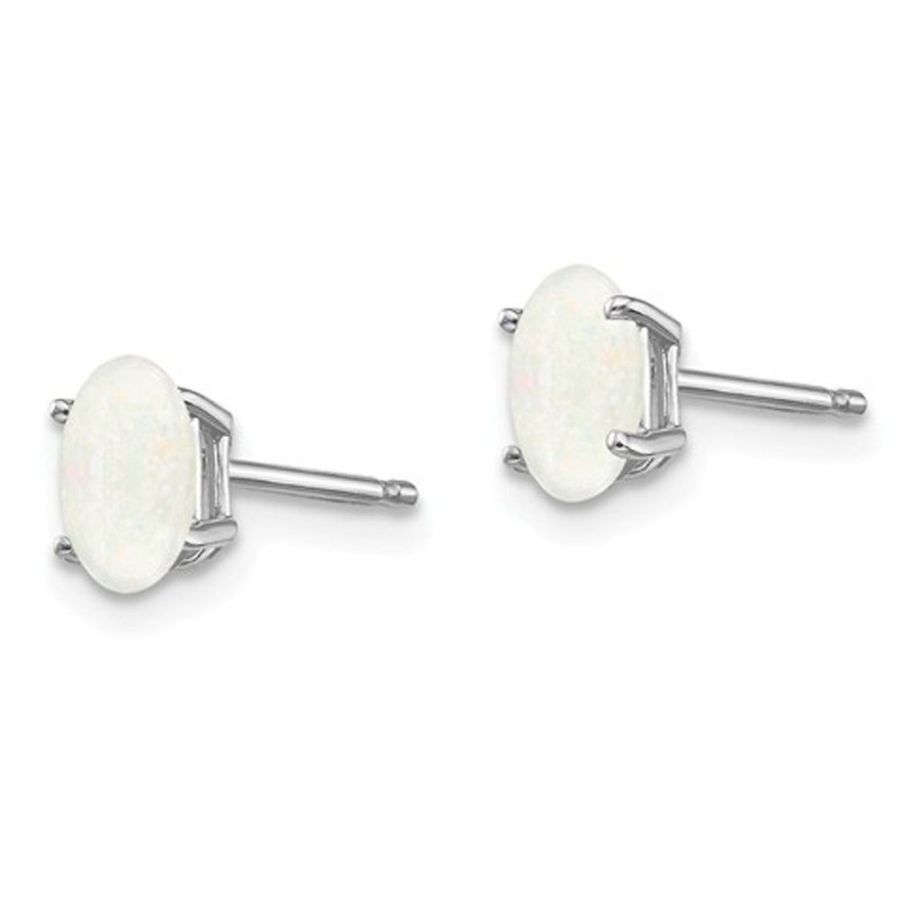 3/5 carat (ctw) Natural Opal Solitaire Stud Earrings in 14K White Gold Image 3