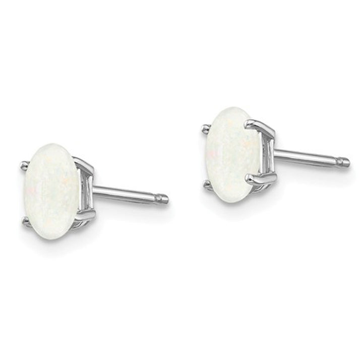 3/5 carat (ctw) Natural Opal Solitaire Stud Earrings in 14K White Gold Image 3