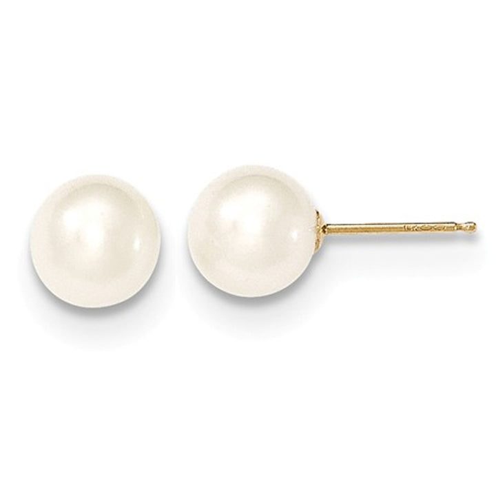 14K Yellow Gold Freshwater Cultured White Pearl 7-8mm Solitaire Stud Earrings Image 1