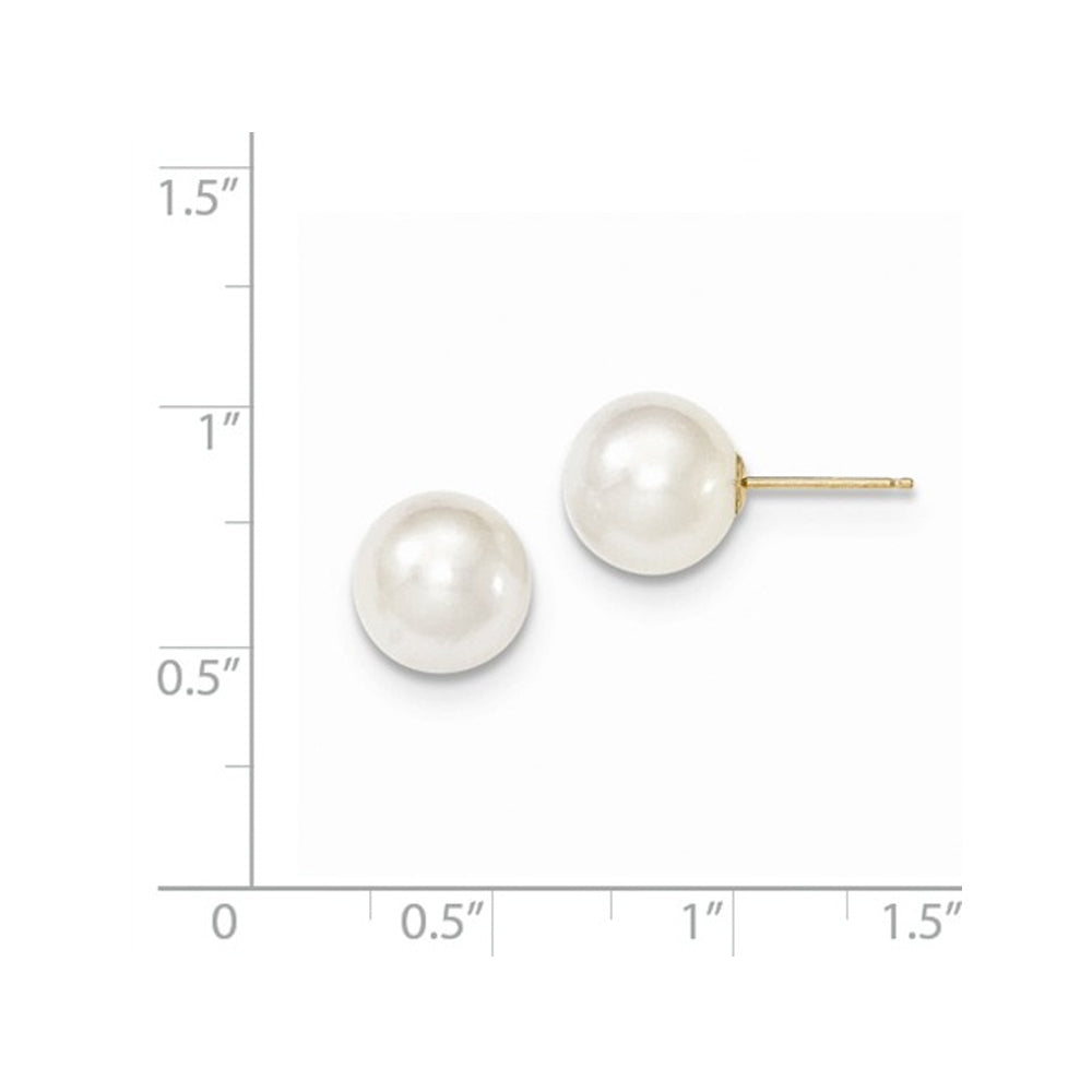 14K Yellow Gold Freshwater Cultured White Pearl 9-10mm Solitaire Stud Earrings Image 2