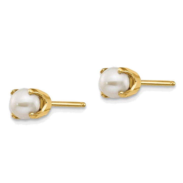 14K Yellow Gold Freshwater Cultured White Pearl 4mm Solitaire Stud Earrings Image 3