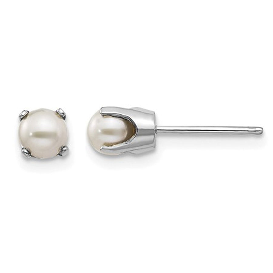 14K White Gold Freshwater Cultured White Pearl 4mm Solitaire Stud Earrings Image 1