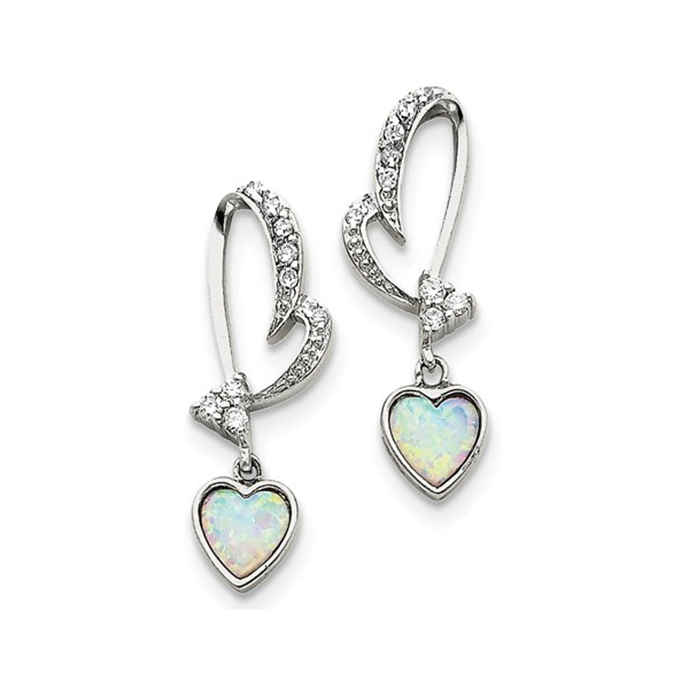 Lab-Created Opal Heart Dangle Earrings in Sterling Silver Image 2