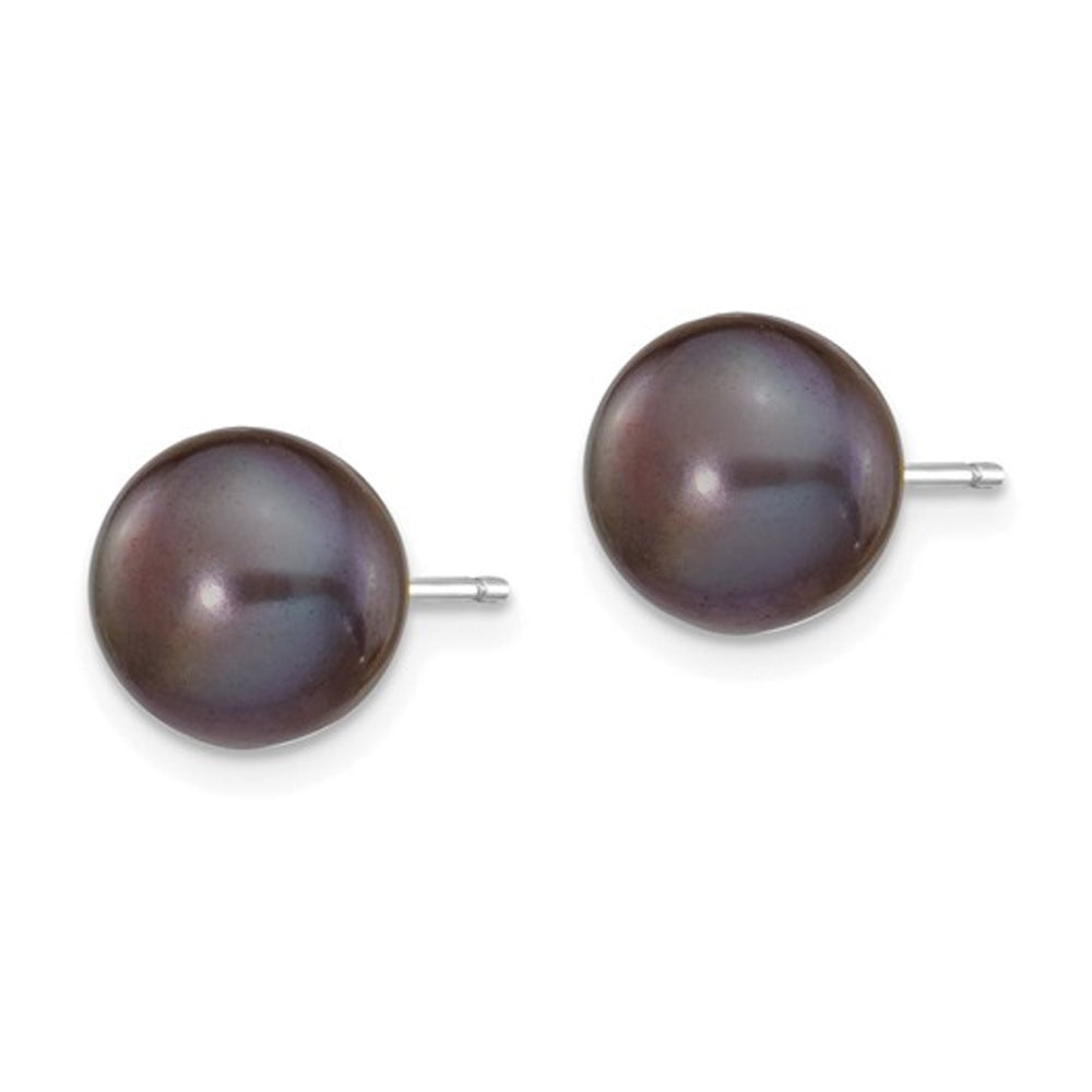 14K Whte Gold Freshwater Cultured Black Button Pearl 8-9mm Solitaire Stud Earrings Image 3