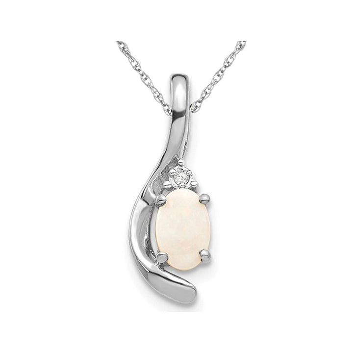 Natural Opal Pendant Necklace 1/3 Carat (ctw) in 14K White Gold with Chain Image 1