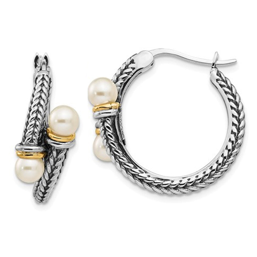 White Freshwater Cultured 4mm Pearl Hoop Earrings in Sterling Silver Image 1