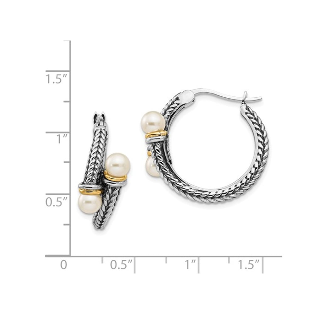 White Freshwater Cultured 4mm Pearl Hoop Earrings in Sterling Silver Image 2