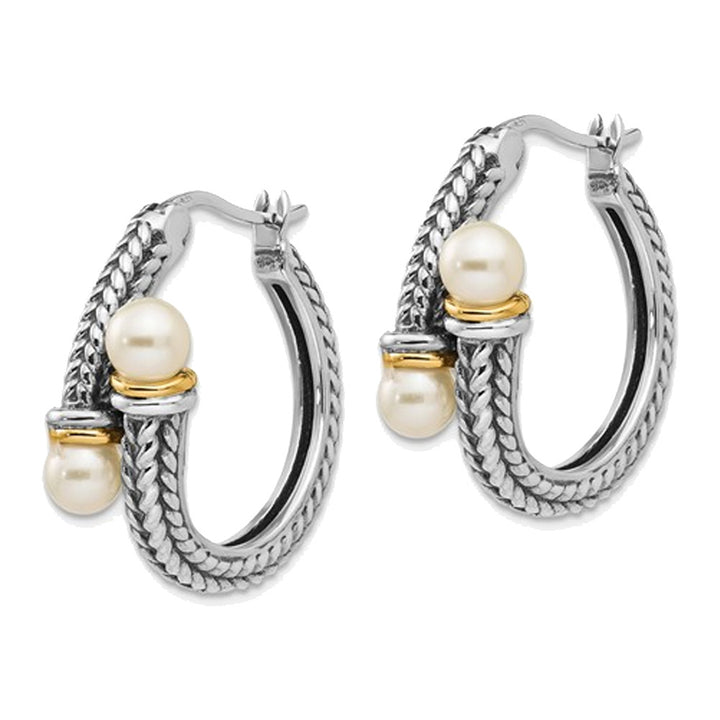 White Freshwater Cultured 4mm Pearl Hoop Earrings in Sterling Silver Image 3