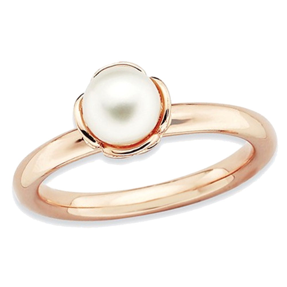 Freshwater Cultured Pearl Ring in Rose Pink Plated Sterling Silver Image 1