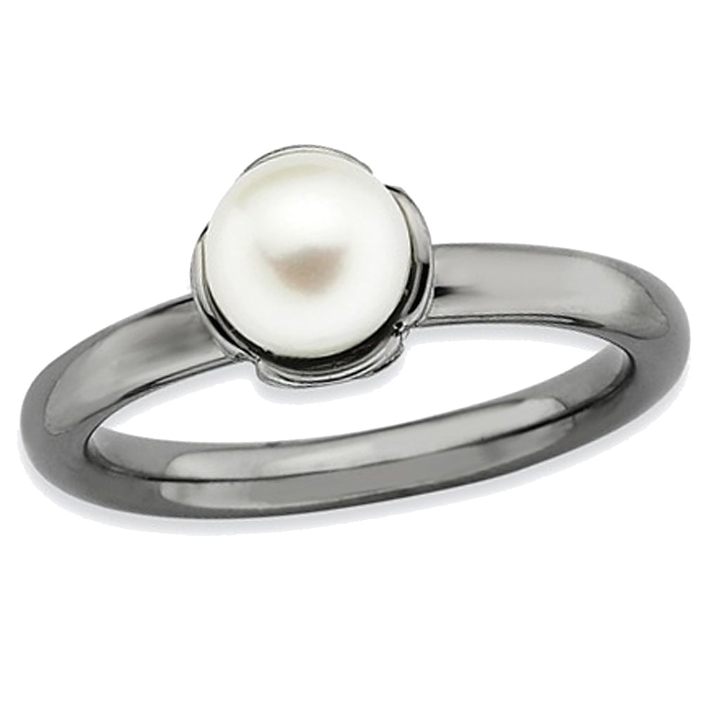 Freshwater Cultured Pearl Ring in Ruthenium Black Plated Sterling Silver Image 1