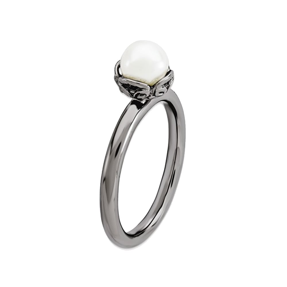 Freshwater Cultured Pearl Ring in Ruthenium Black Plated Sterling Silver Image 2