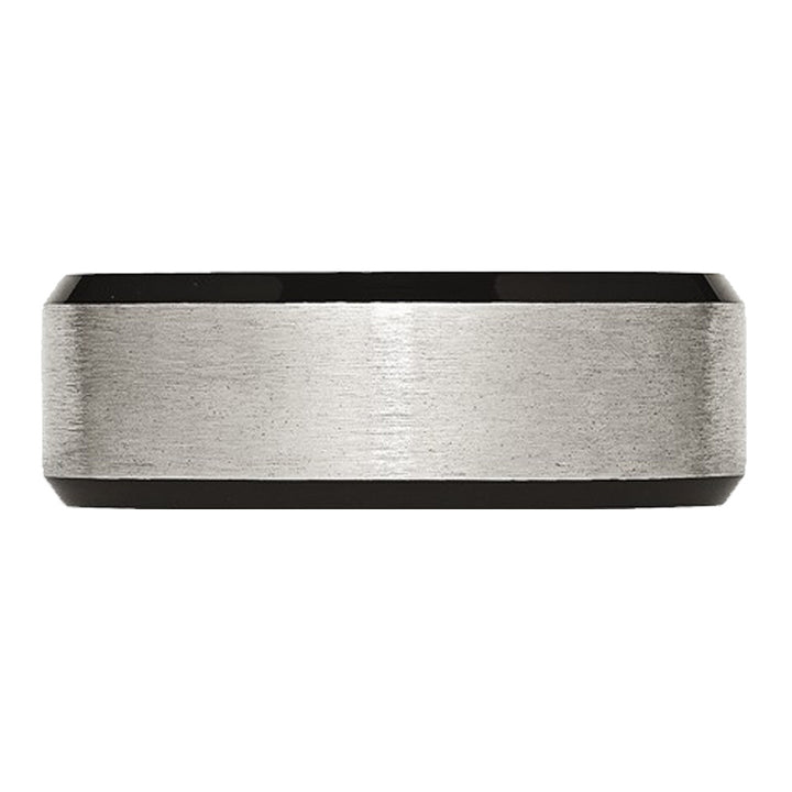 Mens Titanium 8mm Brushed Wedding Band Ring with Black Plated Beveled Edge Image 4