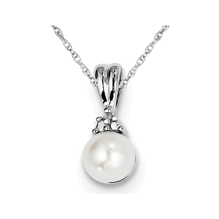 White Cultured Freshwater Pearl 6mm Pendant Necklace in Sterling Silver with Chain Image 1