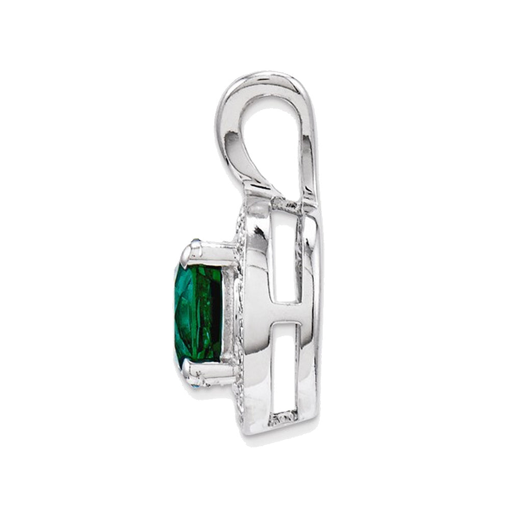 Lab Created Emerald Dangle Pendant Necklace in Polished Sterling Silver with Chain Image 3